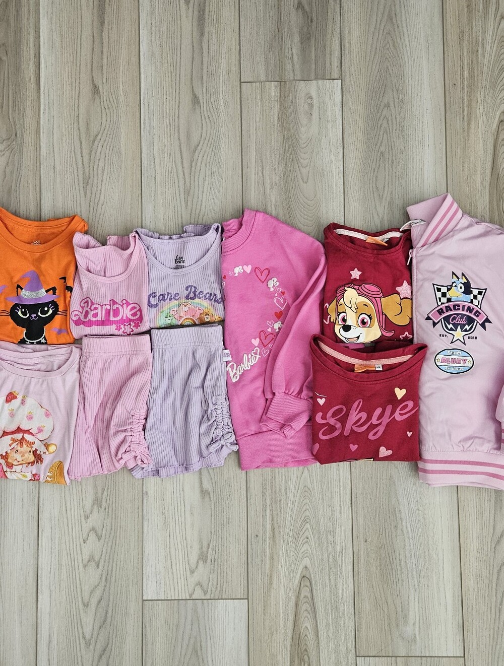 Girls Size 6 Character Clothes Lot (8 Pieces) - Bluey, Barbie, Paw Patrol